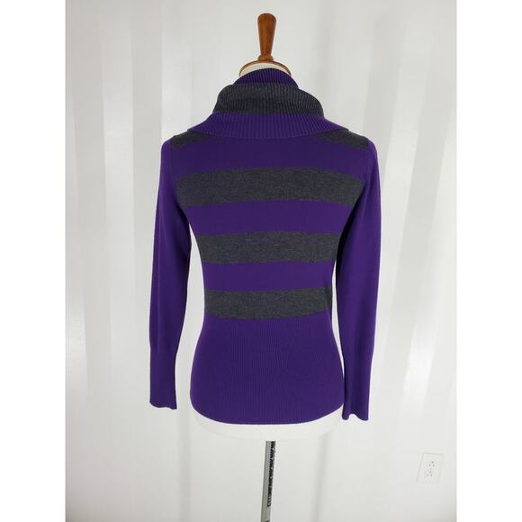 APT 9 Women's Purple & Gray Striped Cowl Neck Sweater Sz S - Picture 4 of 9